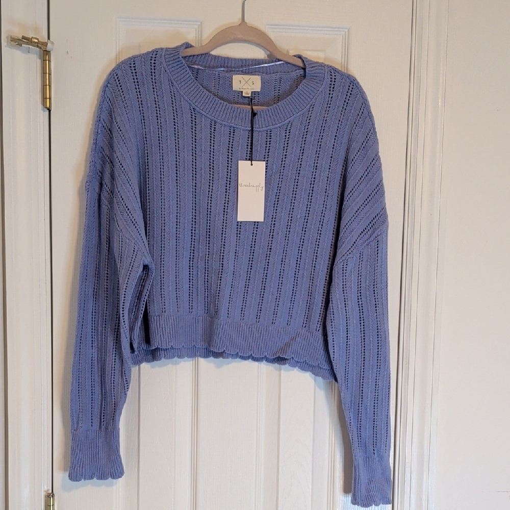 Thread & Supply NWT Cropped Knit Sweater Light Blue Cozy Lightweight Size L